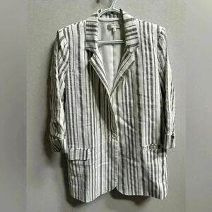 Lavender Brown White & Grey Striped Linen Lightweight Blazer Coastal Cozy
